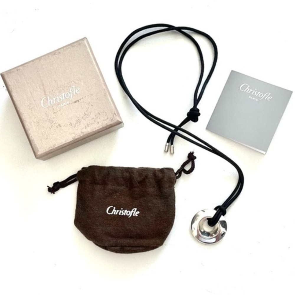 Christofle (925) Circle Pendant W/ Silk Cord! - image 2